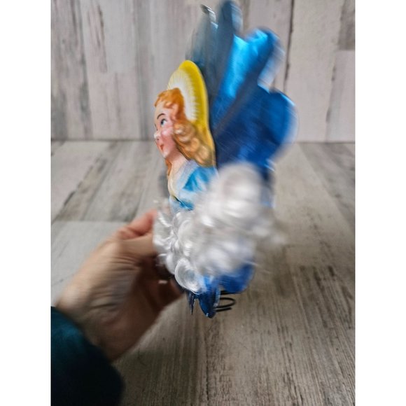 Vintage aluminum angel cherub tree topper metal mini blue blow mold Xmas tree - Picture 4 of 9